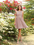 A-Line/Princess Bateau Applique Sleeveless Short/Mini Chiffon Bridesmaid Dresses Homecoming Prom Dress
