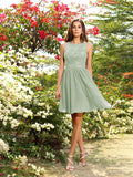 A-Line/Princess Bateau Applique Sleeveless Short/Mini Chiffon Bridesmaid Dresses Homecoming Prom Dress
