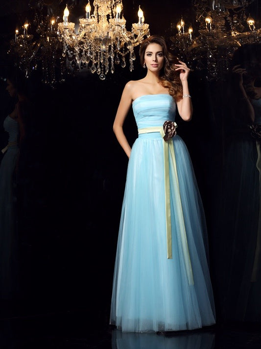Vestido de fiesta sin tirantes, con faja/cinta/cinturón, sin mangas, largo, de satén, para quinceañera