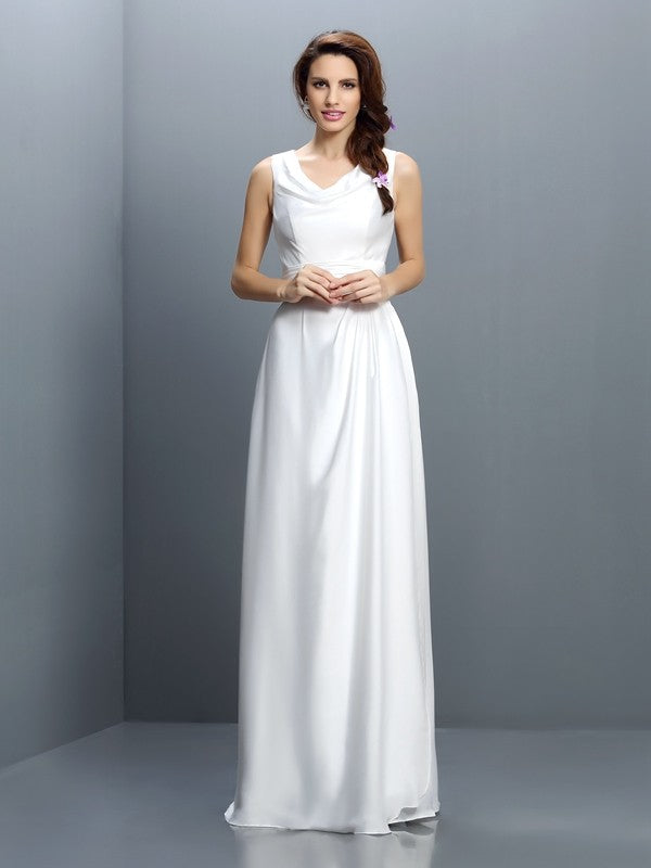 Sheath/Column V-neck Sleeveless Long Chiffon Bridesmaid Dresses Formal Evening Dress