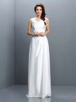 Sheath/Column V-neck Sleeveless Long Chiffon Bridesmaid Dresses Formal Evening Dress