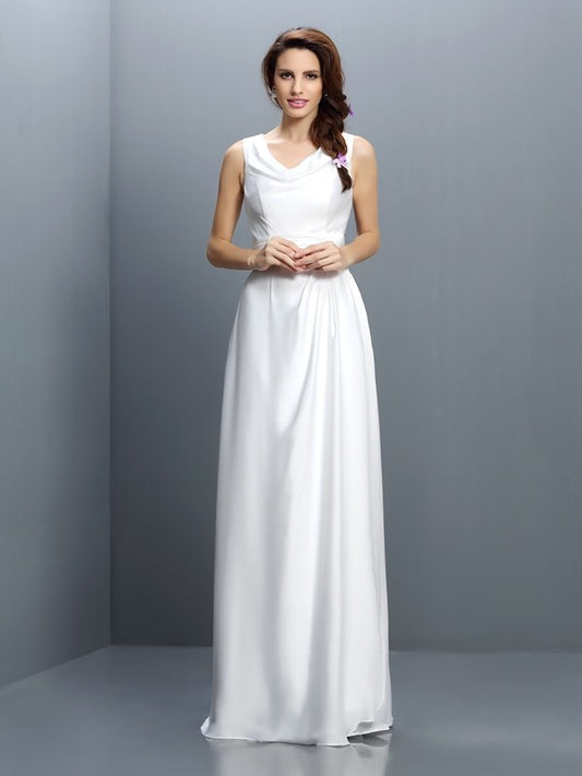 Sheath/Column V-neck Sleeveless Long Chiffon Bridesmaid Dresses Formal Evening Dress