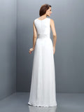 Sheath/Column V-neck Sleeveless Long Chiffon Bridesmaid Dresses Formal Evening Dress
