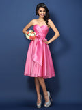 Vestido de dama de honor corto de tafetán sin mangas con escote corazón y lazo, corte A/princesa, para fiesta de bienvenida
