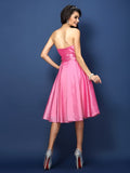 Vestido de dama de honor corto de tafetán sin mangas con escote corazón y lazo, corte A/princesa, para fiesta de bienvenida