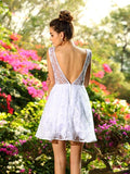 A-Line/Princess Bateau Sleeveless Short Lace Bridesmaid Dresses Homecoming Prom Dress Gowns