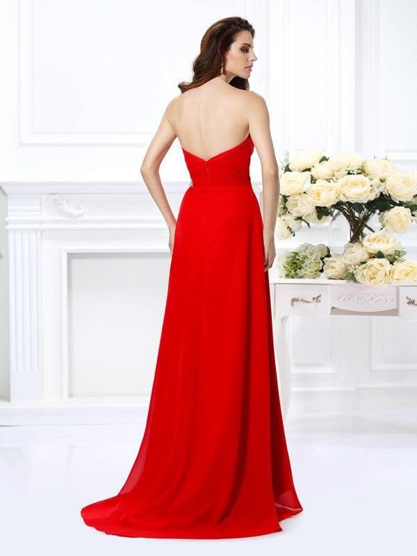 A-Linie/Princess-Linie Herzausschnitt Perlen verziert Ärmellos Lange Chiffon Kleider Abiball-/Abendkleid