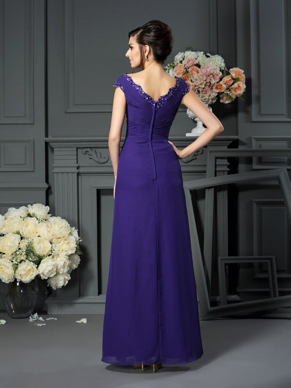 A-Line/Princess V-neck Beading Sleeveless Long Chiffon Mother of the Bride Dresses