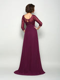 A-Line/Princess V-neck Beading 3/4 Sleeves Long Chiffon Mother of the Bride Dresses