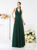 A-Line/Princess Halter Beading Sleeveless Long Chiffon Bridesmaid Dresses Evening Prom Dress