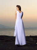 A-Linie/Princess-Linie V-Ausschnitt Falten Ärmellos Lang Chiffon Strand Brautkleider