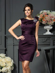 Sheath/Column Scoop Beading Sleeveless Short Satin Mother of the Bride Dresses