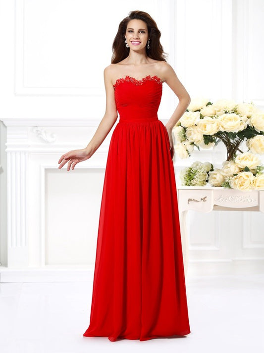 Vestido de noche de graduación de gasa largo sin mangas con escote corazón y cuentas de corte A/princesa
