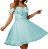 Sparkly Tulle Homecoming Dresses for Teens 2027 3D Flowers Cocktail Gowns Off Shoulder Short Prom Dresses