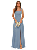 Square Neck Bridesmaid Dress Spaghetti Straps Chiffon Long Formal Dress for Women