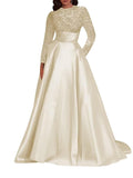 Kingbridal Gowns Long Sleeve Sequin Prom Dresses for Women Satin A-line Formal Dress 2026 Sparkly Evening Party Gowns with Pockets