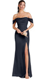 Kingbridal Gowns Off Shoulder Chiffon Bridesmaid Dresses for Women 2026 Long Ruched Cowl Neck Formal Evening Party Dress with Slit