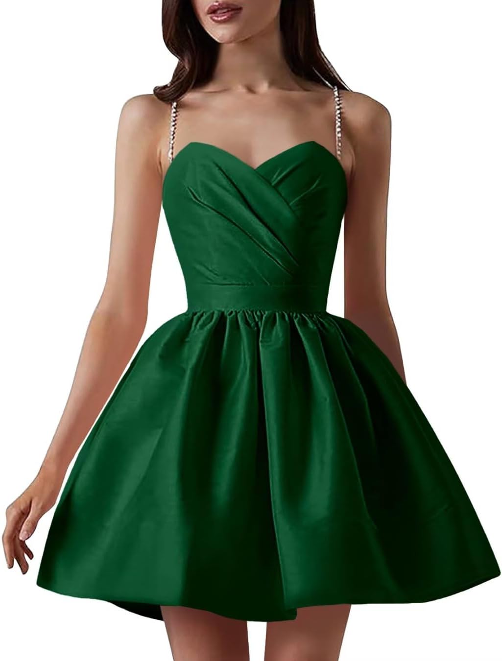 Satin Homecoming Dresses for Teens Spaghetti Straps Short Prom Dress A-Line Cocktail Wedding Guest Dress