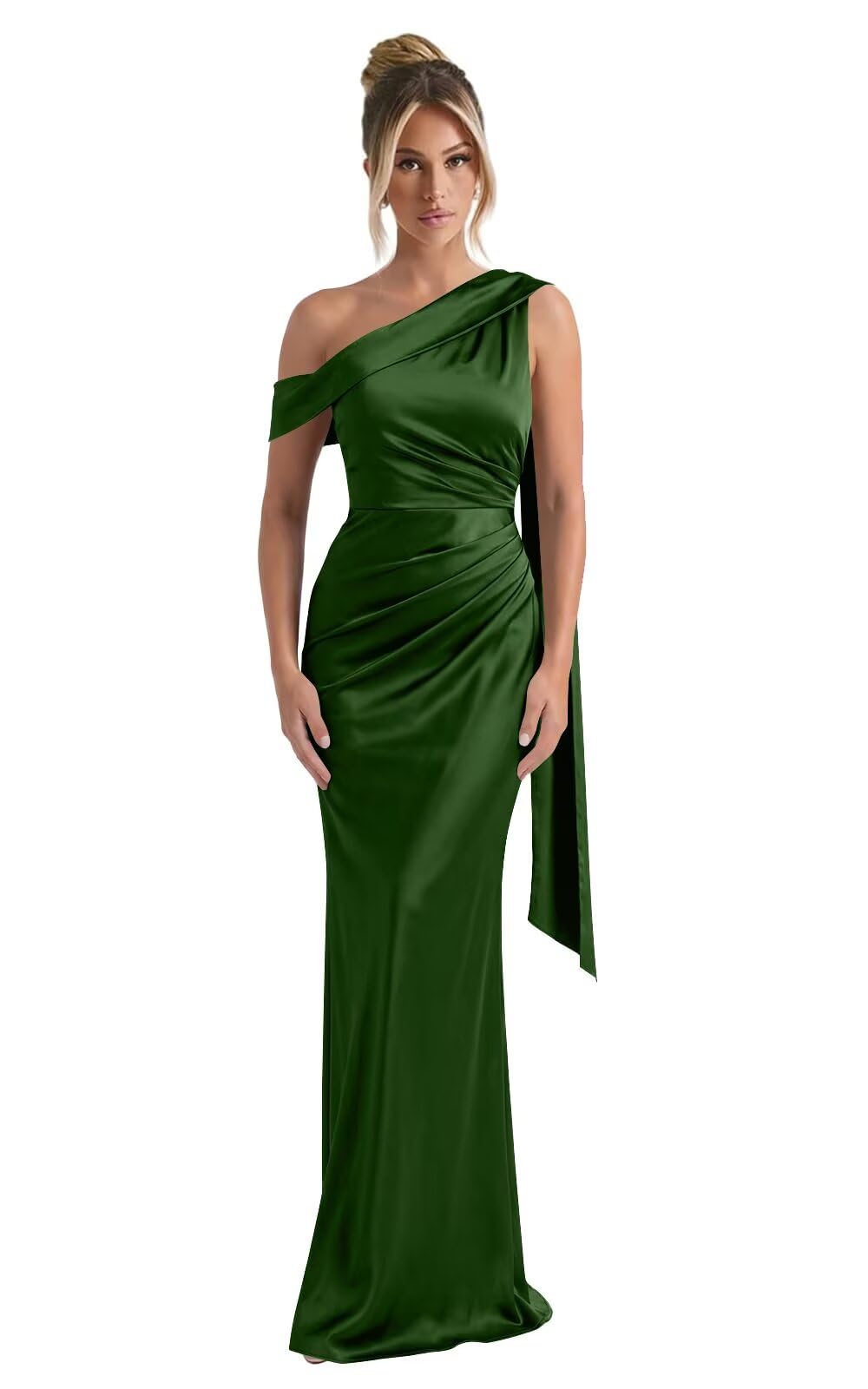 Kingbridal One Shoulder Bridesmaid Dresses for Women Mermaid Satin Formal Evening Maxi Dress