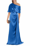 Satin Mother of The Bride Dresses for Wedding One Shoulder Formal Dress with Sleeves Mermaid Evening Party Gowns