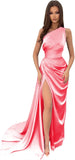 Vestidos de dama de honor largos con un hombro al descubierto y pliegues de satén estilo sirena para fiesta de boda formal 