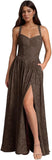 Jacquard Floral Lace Wedding Guest Dress Long Slit A Line Bridesmaid Dresses with Pockets Formal Gown
