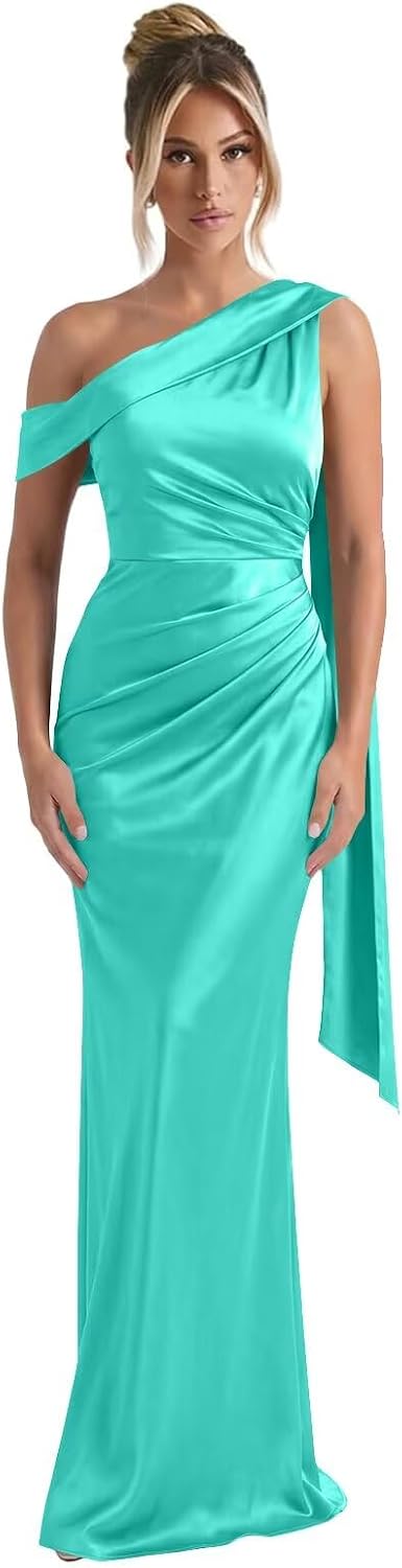 Kingbridal One Shoulder Bridesmaid Dresses for Women Mermaid Satin Formal Evening Maxi Dress