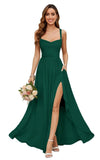 Chiffon Bridesmaid Dresses for Women Long Spaghetti Straps A-line Pleated Formal Evening Party Gowns with Pockets