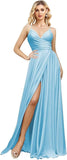 V Neck Satin Bridesmaid Dresses Spaghetti Straps Prom Dress Slit Wedding Formal Evening Party Dress