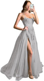 Women's Lace Criss-Cross Prom Dresses with Slit Spaghetti Straps Long Formal Evening Gowns