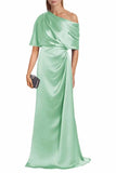 Satin Mother of The Bride Dresses for Wedding One Shoulder Formal Dress with Sleeves Mermaid Evening Party Gowns