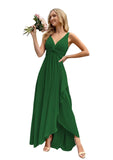 Women’s Long Bridesmaid Dresses Sleeveless V-Neck Formal Wedding Guest Chiffon Prom Gowns for Teens