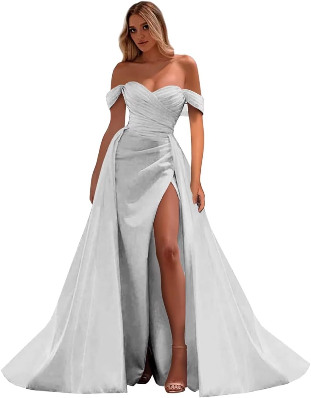 Vestidos de fiesta de satén con hombros descubiertos, corte sirena, fruncido, de noche formal, para mujer 
