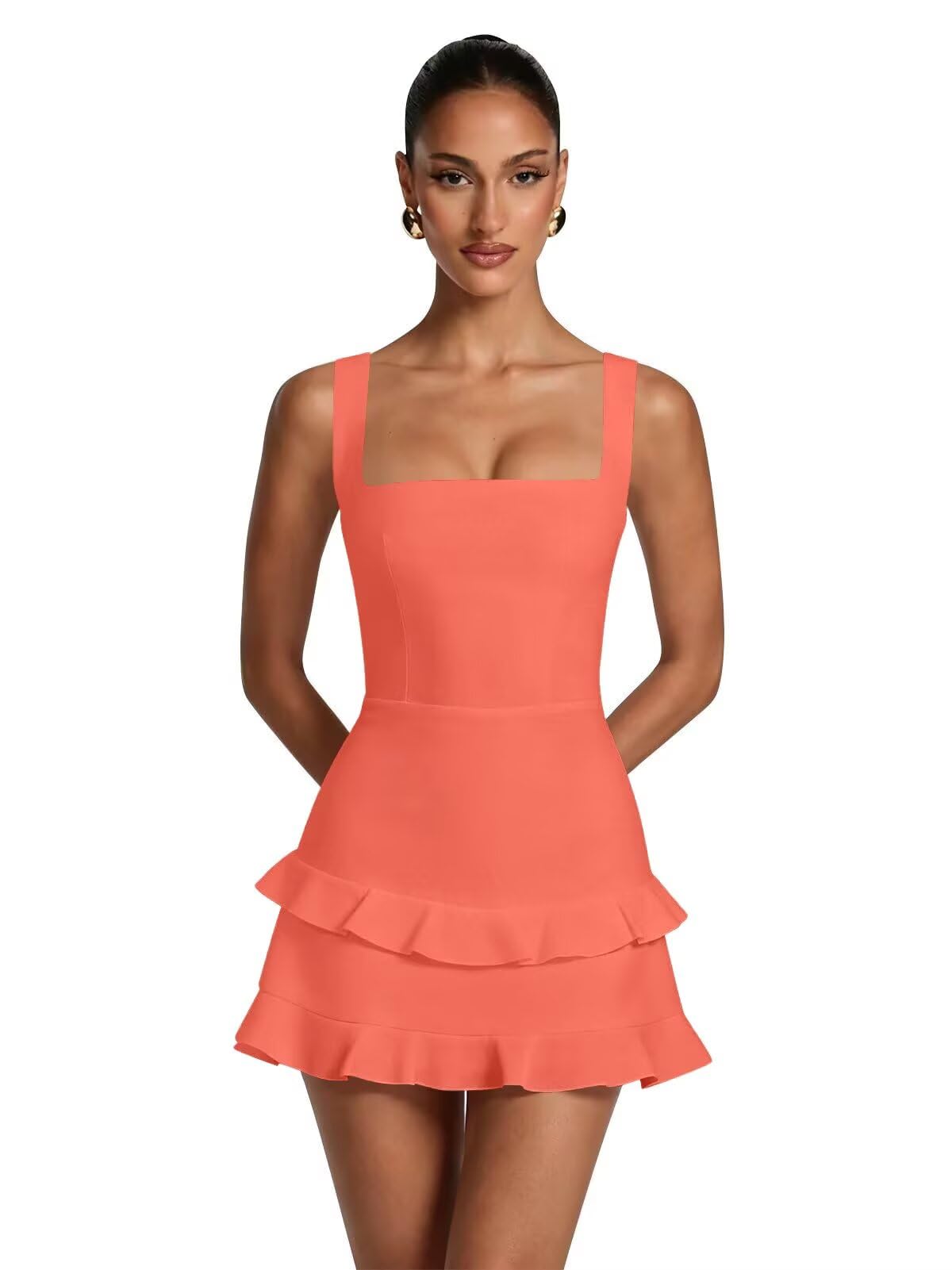 Spaghetti Straps Satin Homecoming Dresses for Teens 2026 Square Neck Tiered Ruffles Short Prom Dress
