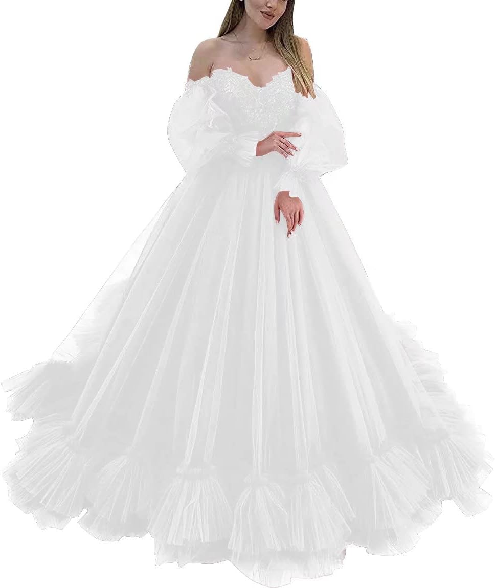 Off Shoulder Lace Appliques Ball Gown Quinceanera Dresses Long Sleeve Wedding Dress Bridal Gowns