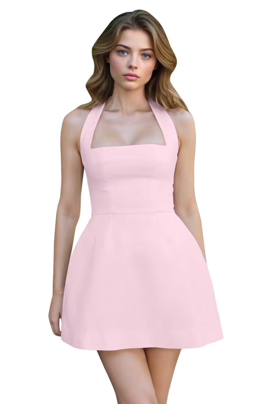 Satin Halter Homecoming Dresses for Teens Short Prom Dress 2027 Mini Formal Evening Cocktail Gowns with Pockets