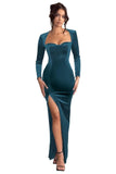 Long Sleeve Mermaid Bridesmaid Dresses for Wedding 2027 Long Velvet Tight Prom Formal Evening Party Gown with Slit
