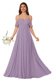 Women's Long Chiffon Bridesmaid Dresses Ruffle V Neck Formal Evening Prom Gown Spaghetti Strap Maxi Wedding Guest Dress