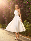 A-Line/Princess Sweetheart Beading Sleeveless Short Satin Wedding Dresses Bridal Gowns
