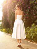 A-Line/Princess Sweetheart Beading Sleeveless Short Satin Wedding Dresses Bridal Gowns