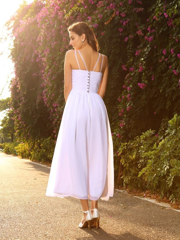 A-Linie/Princess-Linie V-Ausschnitt Perlen verziert Ärmellos Lange Chiffon Brautkleider