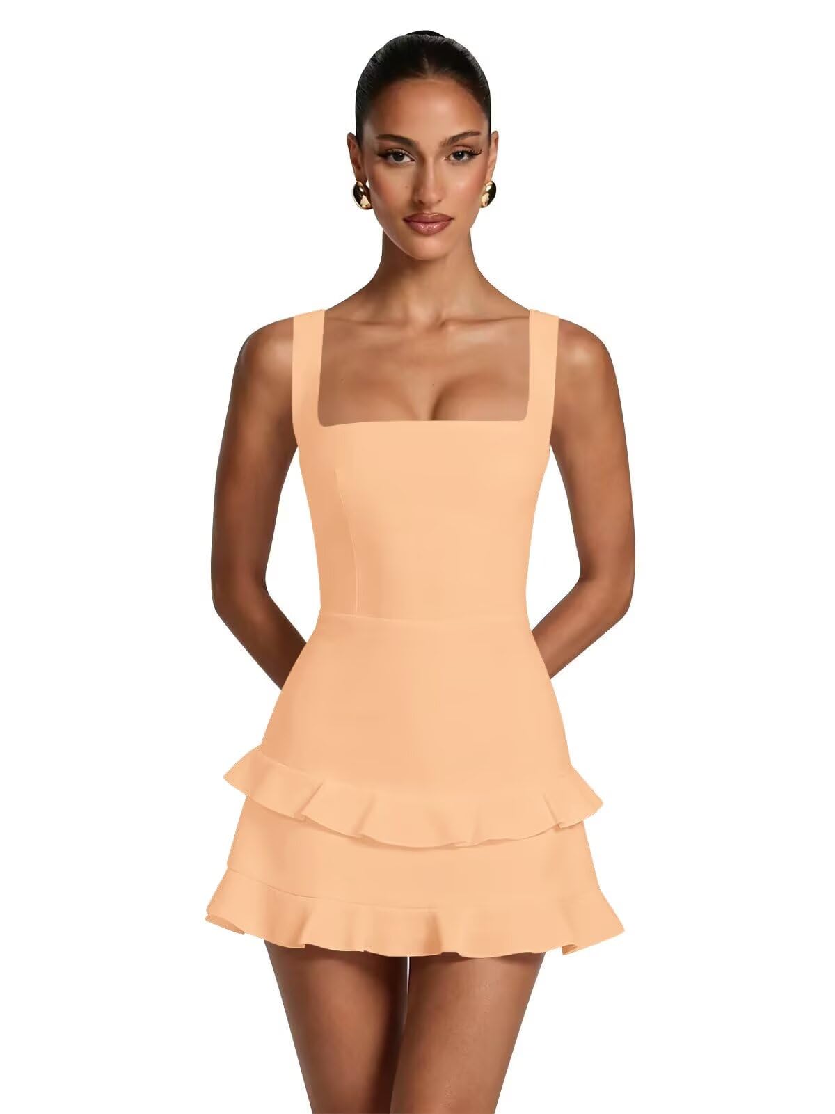 Spaghetti Straps Satin Homecoming Dresses for Teens 2026 Square Neck Tiered Ruffles Short Prom Dress