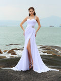 Sheath/Column Straps Beading Sleeveless Long Chiffon Beach Wedding Dresses Bridal Gowns