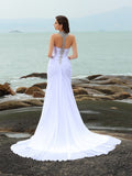 Sheath/Column Straps Beading Sleeveless Long Chiffon Beach Wedding Dresses Bridal Gowns