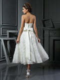 A-Line/Princess Sweetheart Bowknot Sleeveless Short Lace Wedding Dresses Bridal Gowns