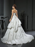 Ball Gown Strapless Applique Sleeveless Long Satin Wedding Dresses Bridal Gowns