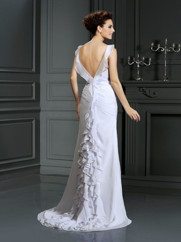 Trumpet/Mermaid Straps Beading Sleeveless Long Chiffon Wedding Dresses Bridal Gowns