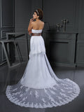 Sheath/Column Sweetheart Applique Sleeveless Long Net Wedding Dresses Bridal Gowns