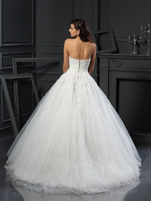 Ball Gown Sweetheart Beading Sleeveless Long Tulle Wedding Dresses Bridal Gowns