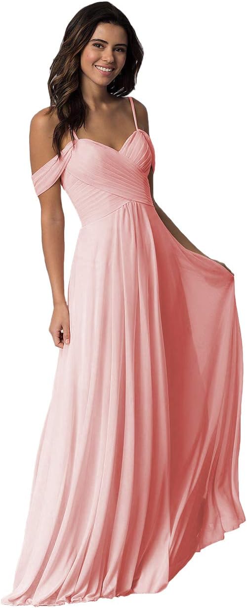 Schulterfreies Chiffon-Brautjungfernkleid mit Taschen für die Hochzeit 